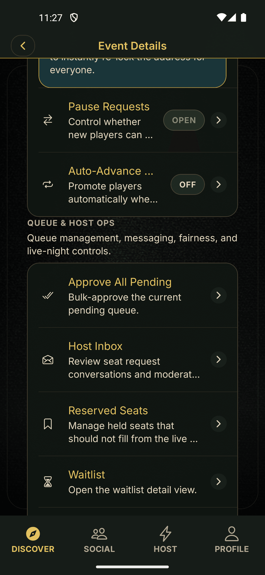 PokerMeet host request review screen