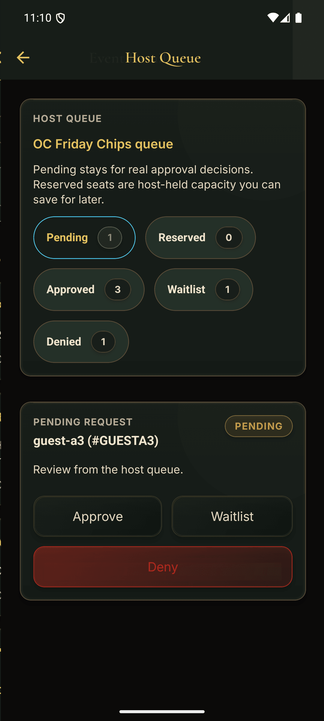 PokerMeet host approve or deny requests screen