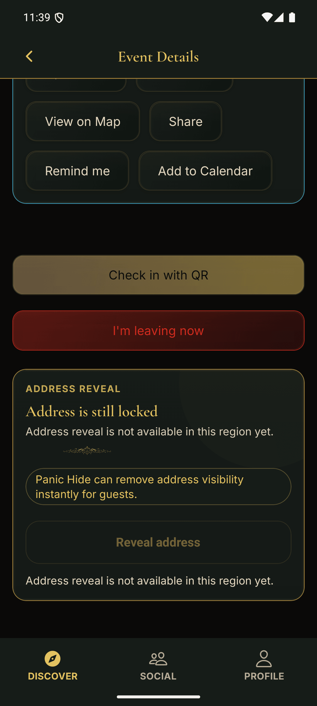 PokerMeet reveal window state with address details still gated